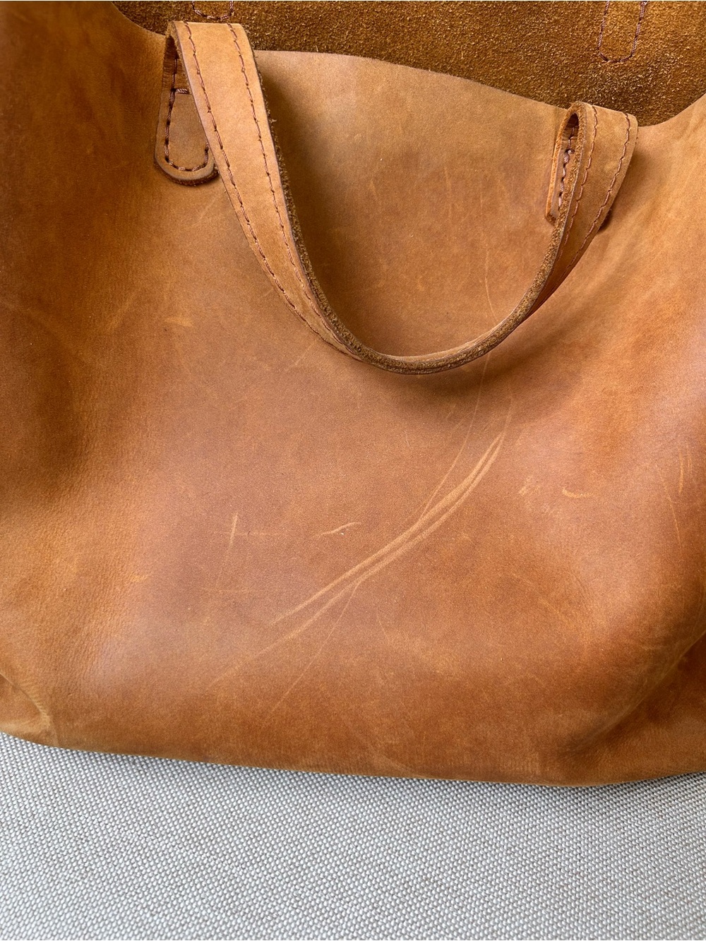 Portland Leather Cognac Shoulder Tote with Front Pocket - Picture 3 of 7